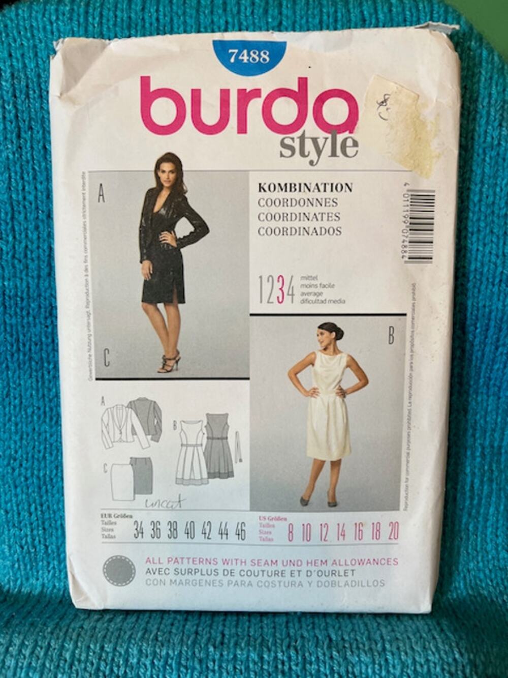 Burda 7488 sewing pattern womens suit dress blazer pencil skirt